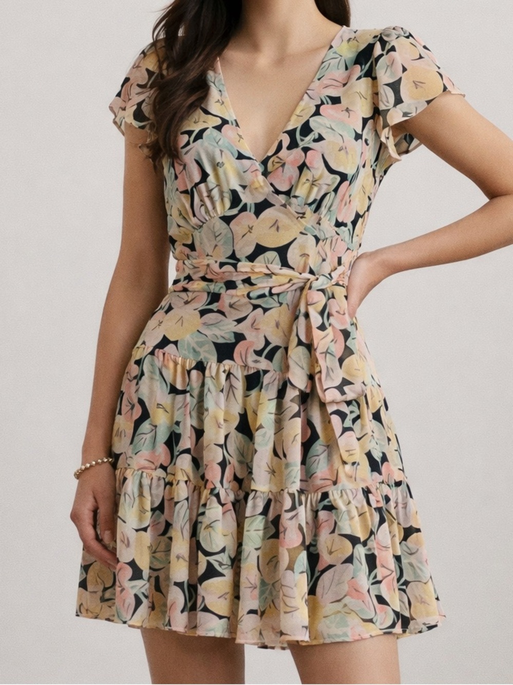 🆕✨Lauren Ralph Floral Dress Size 8 10 Black Multicolor Fit & Flare Summer Belted